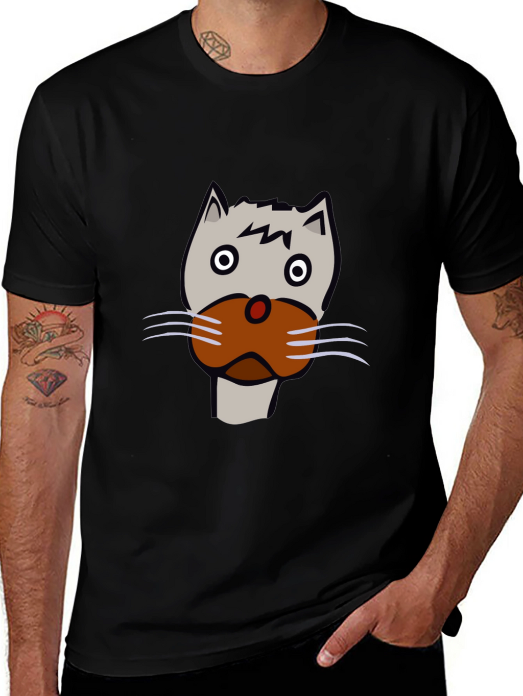 Cat Face Graphic Tee - Unisex Black T-Shirt