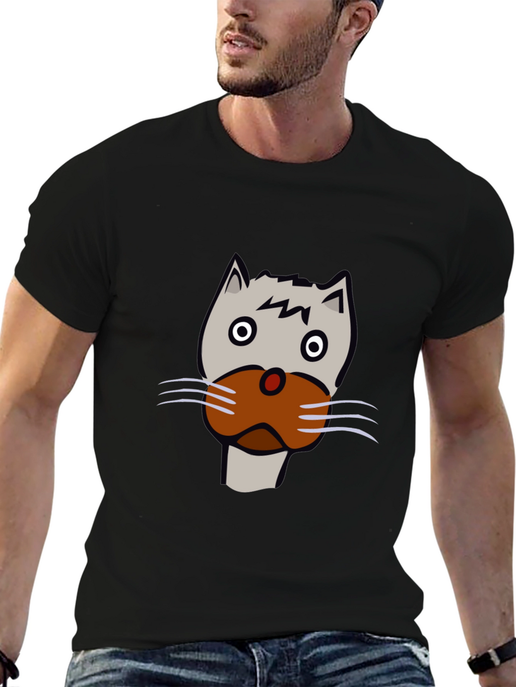 Cat Face Graphic Tee - Unisex Black T-Shirt