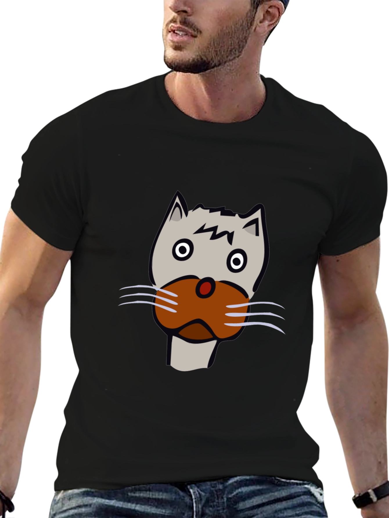Cat Face Graphic Tee - Unisex Black T-Shirt