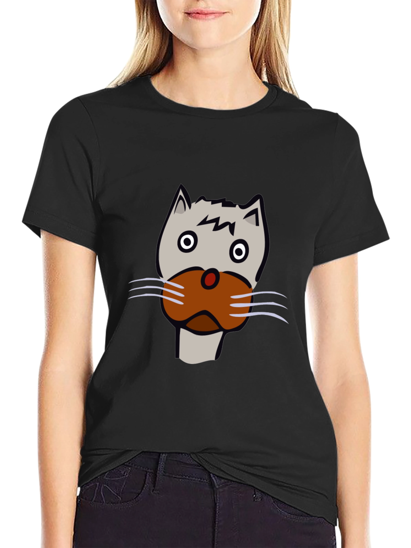 Cat Face Graphic Tee - Unisex Black T-Shirt