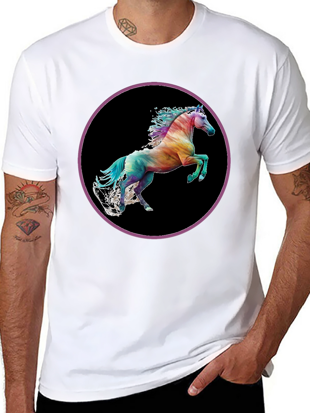 Rainbow Horse Graphic Tee - Mens Black T-Shirt