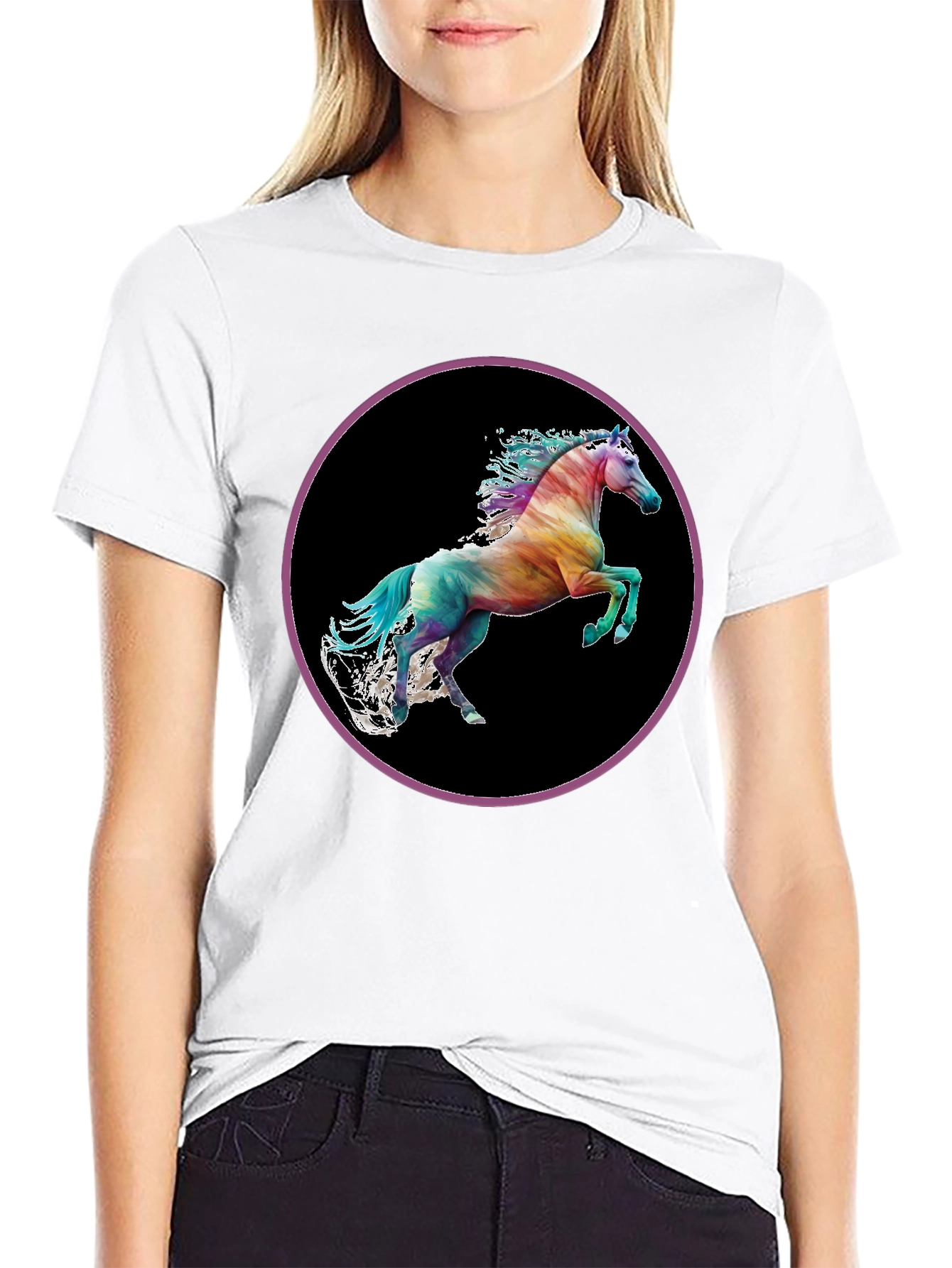 Rainbow Horse Graphic Tee - Mens Black T-Shirt
