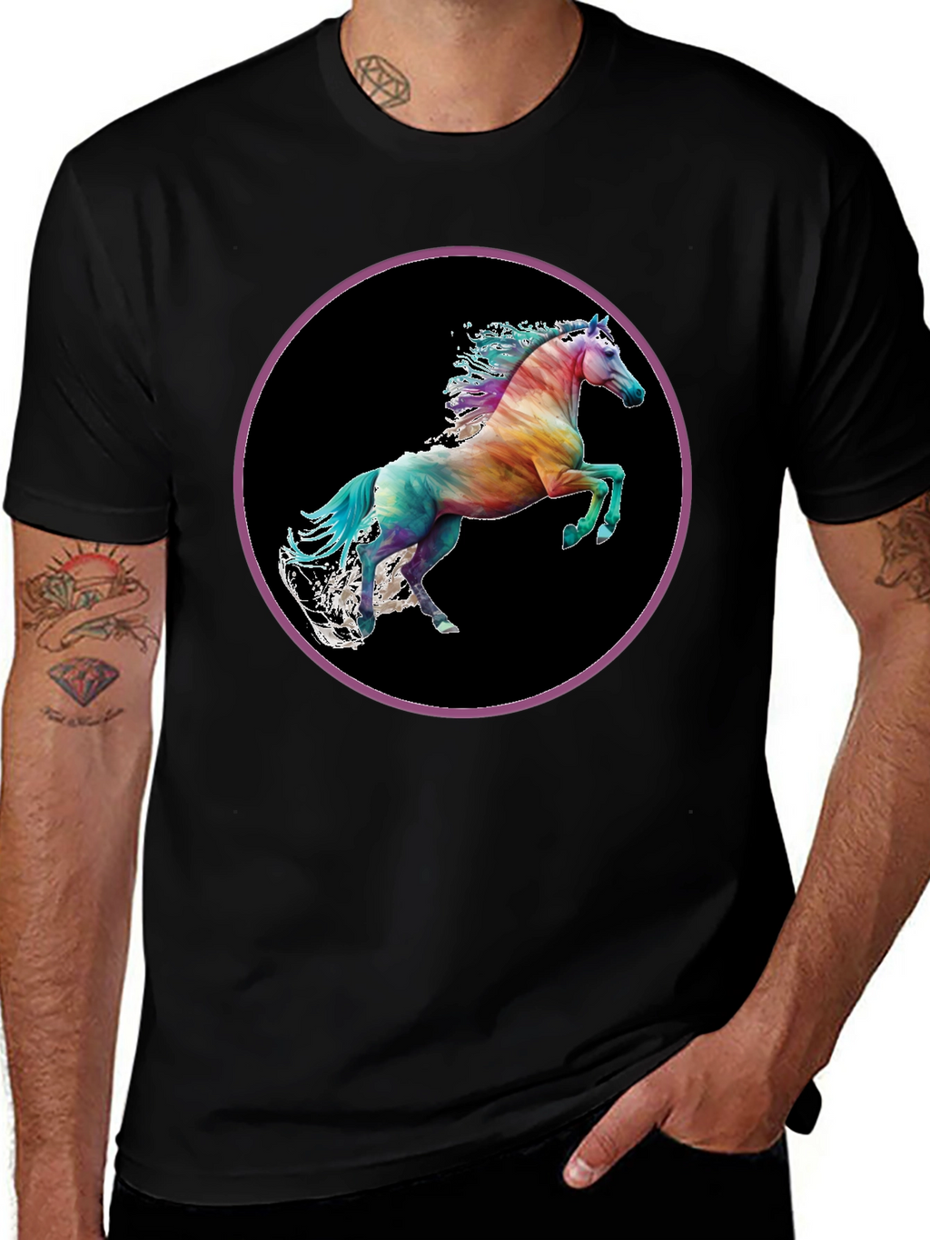 Rainbow Horse Graphic Tee - Mens Black T-Shirt
