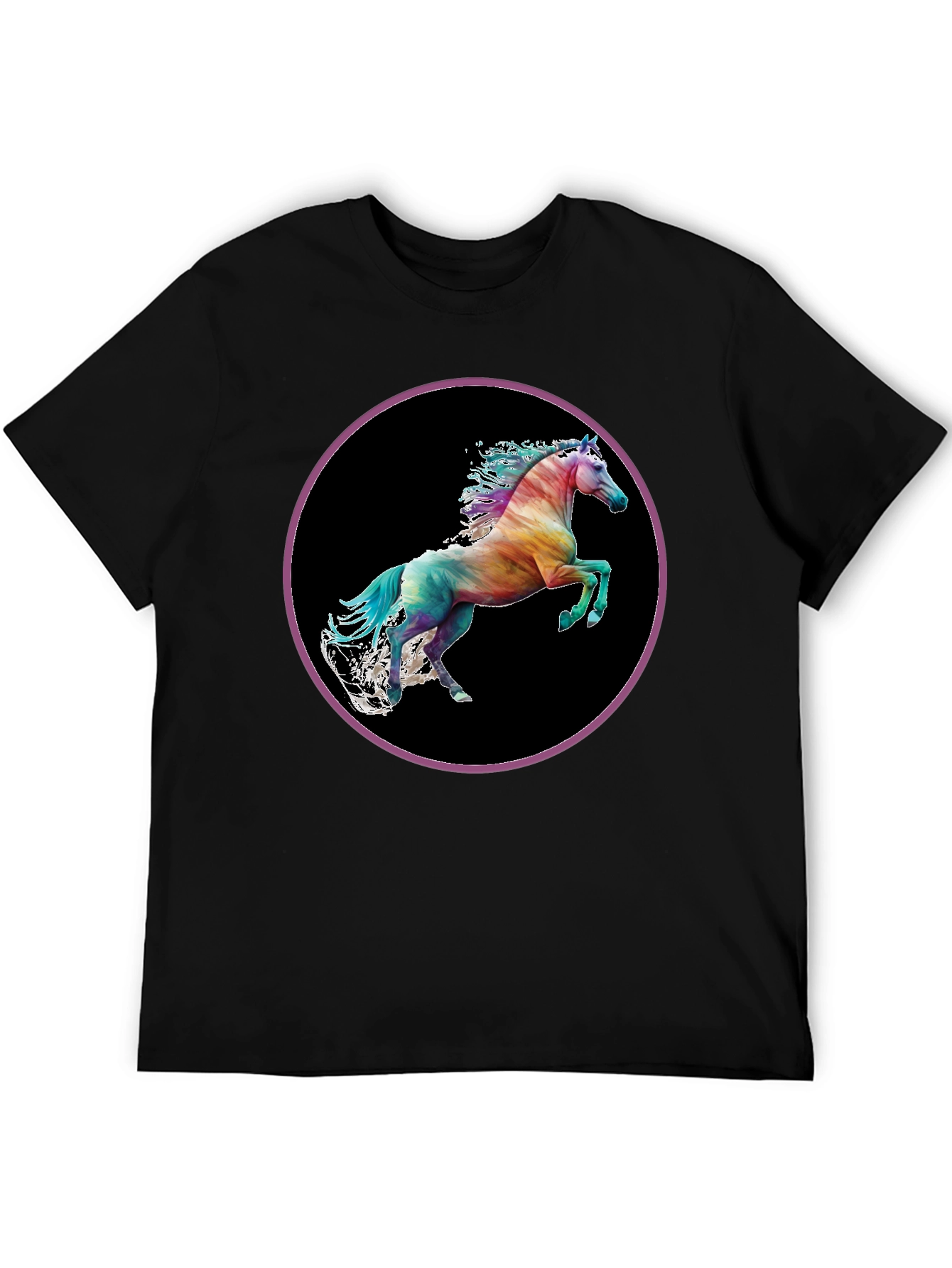 Rainbow Horse Graphic Tee - Mens Black T-Shirt