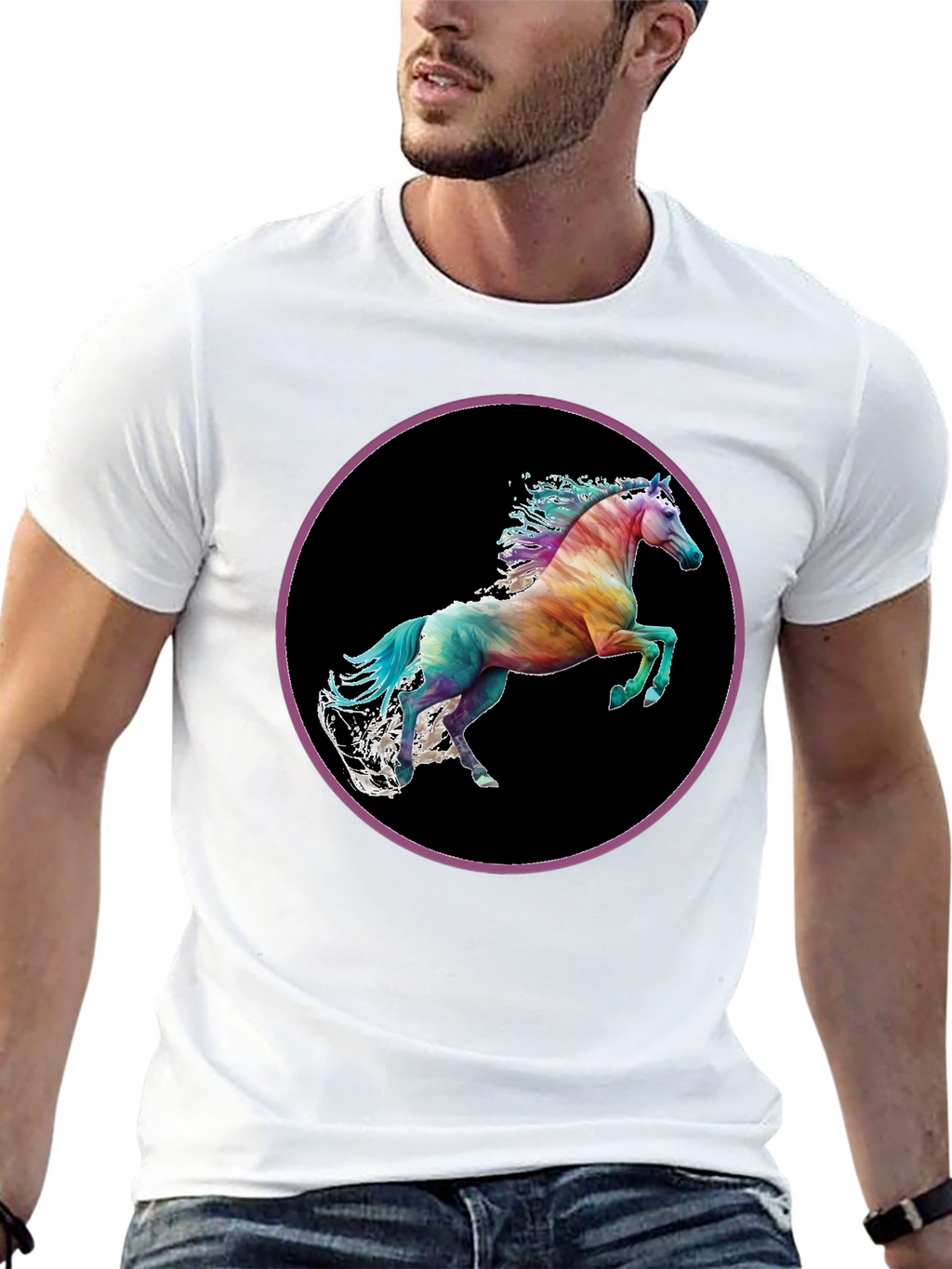 Rainbow Horse Graphic Tee - Mens Black T-Shirt