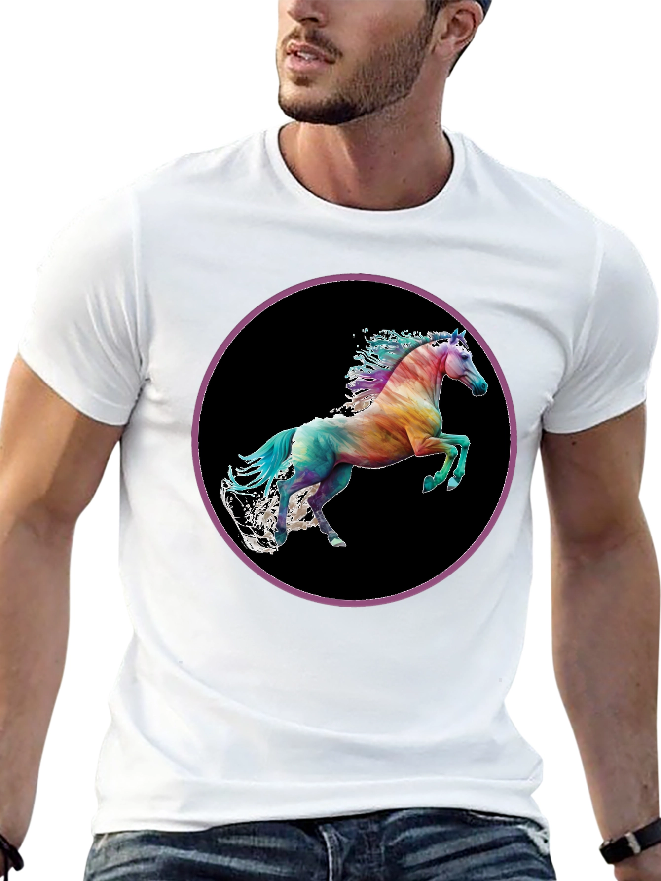 Rainbow Horse Graphic Tee - Mens Black T-Shirt