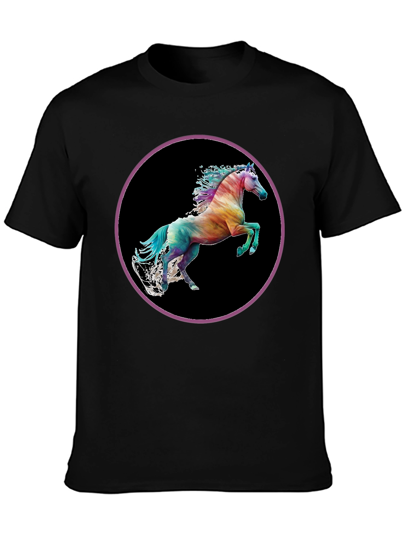 Rainbow Horse Graphic Tee - Mens Black T-Shirt