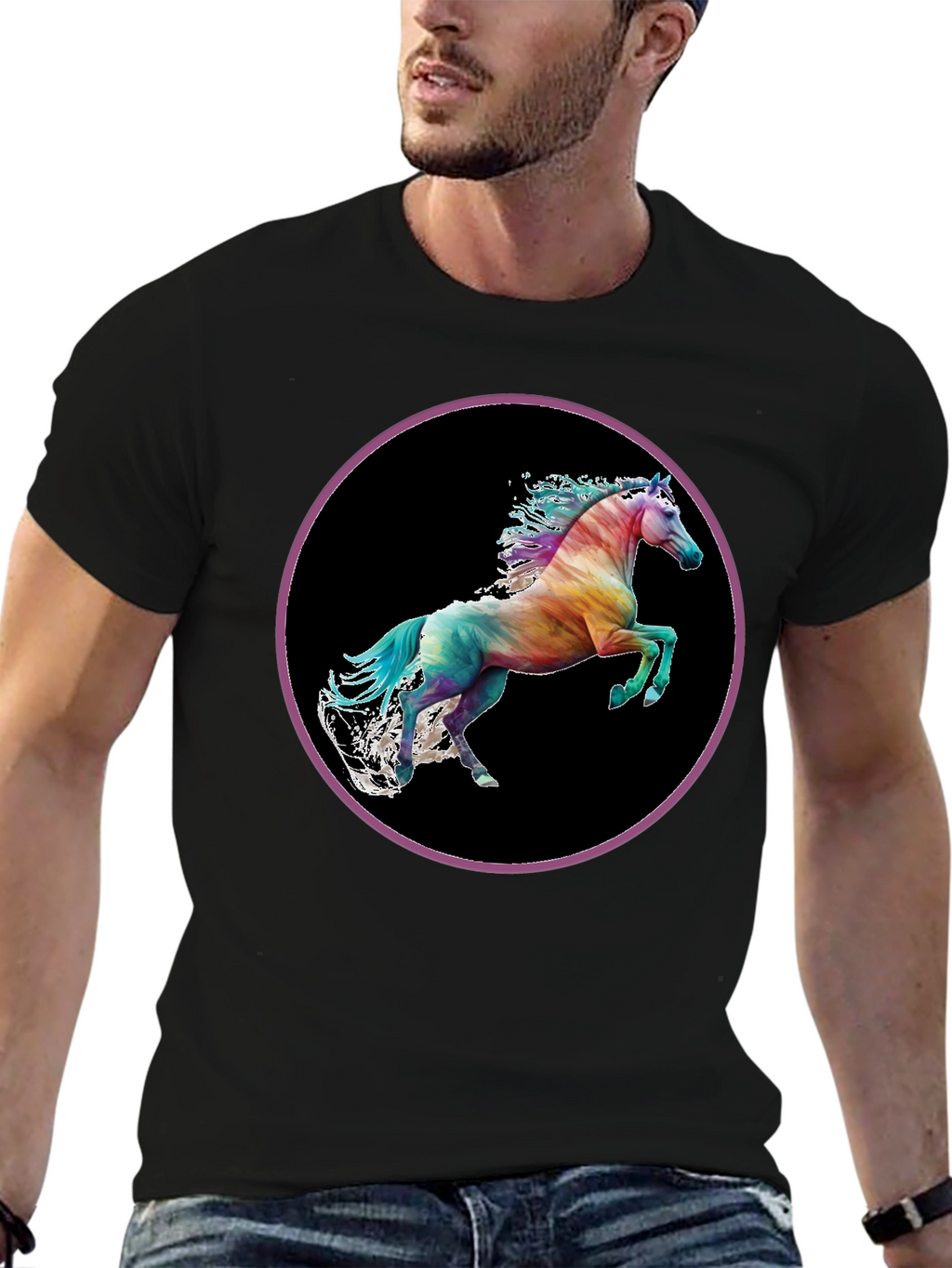 Rainbow Horse Graphic Tee - Mens Black T-Shirt
