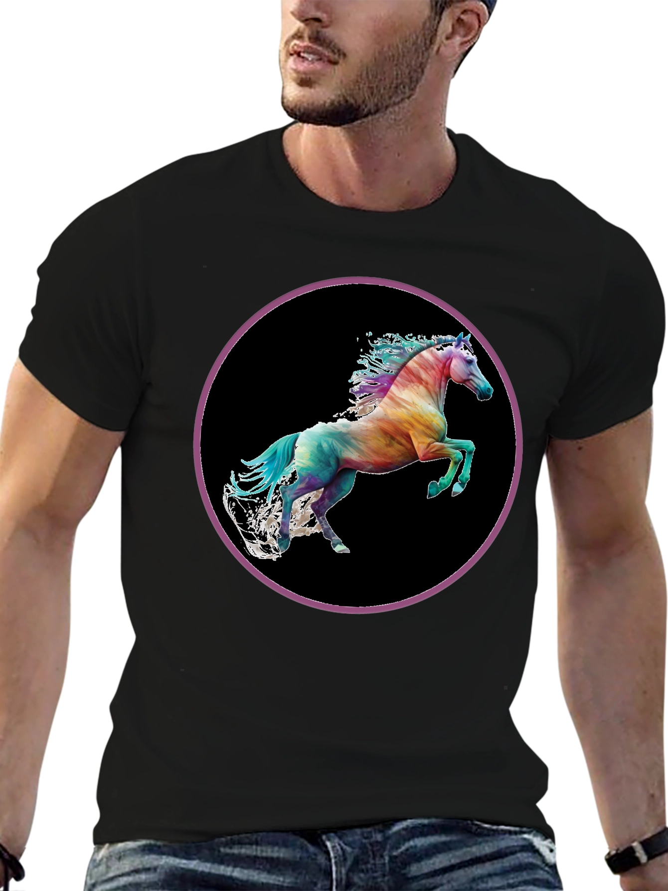 Rainbow Horse Graphic Tee - Mens Black T-Shirt