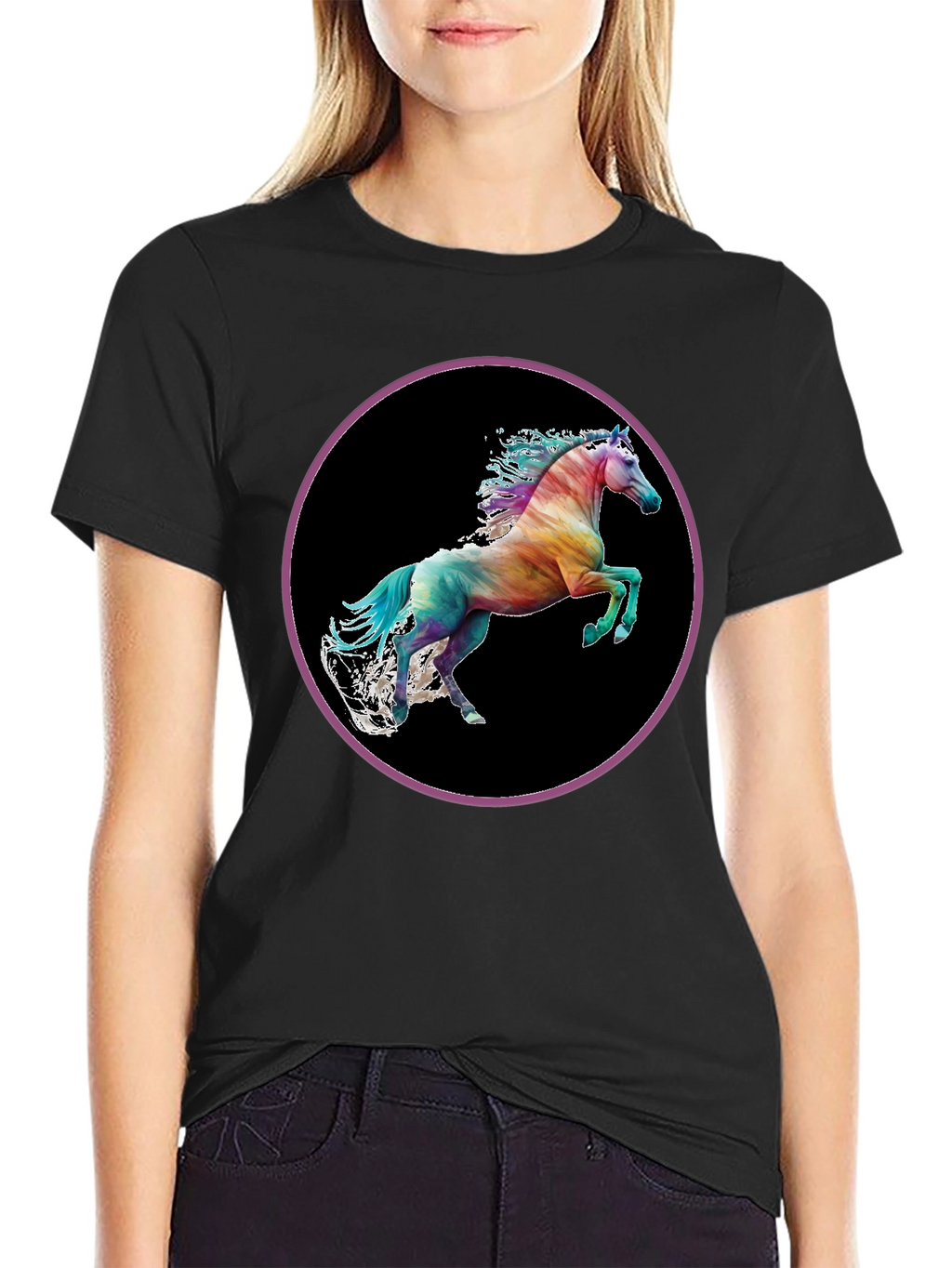 Rainbow Horse Graphic Tee - Mens Black T-Shirt