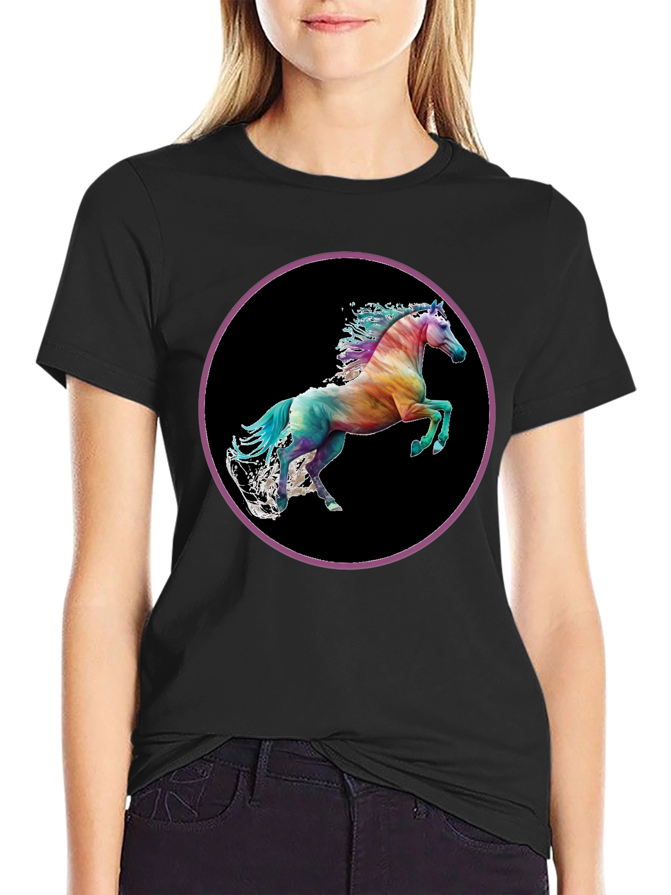 Rainbow Horse Graphic Tee - Mens Black T-Shirt