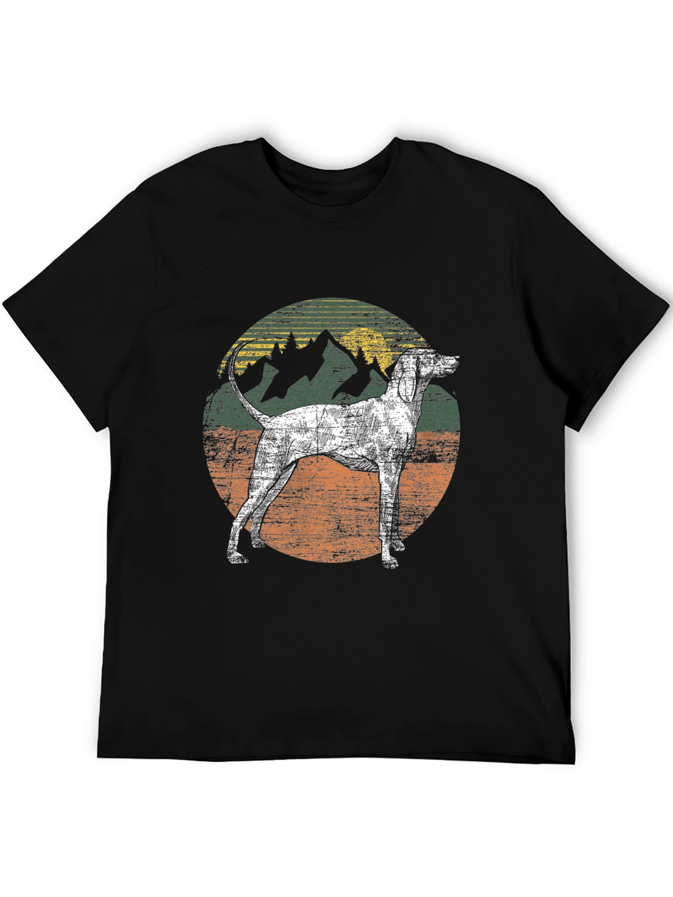 Vintage Dog & Mountain Graphic Tee - Black Cotton Blend