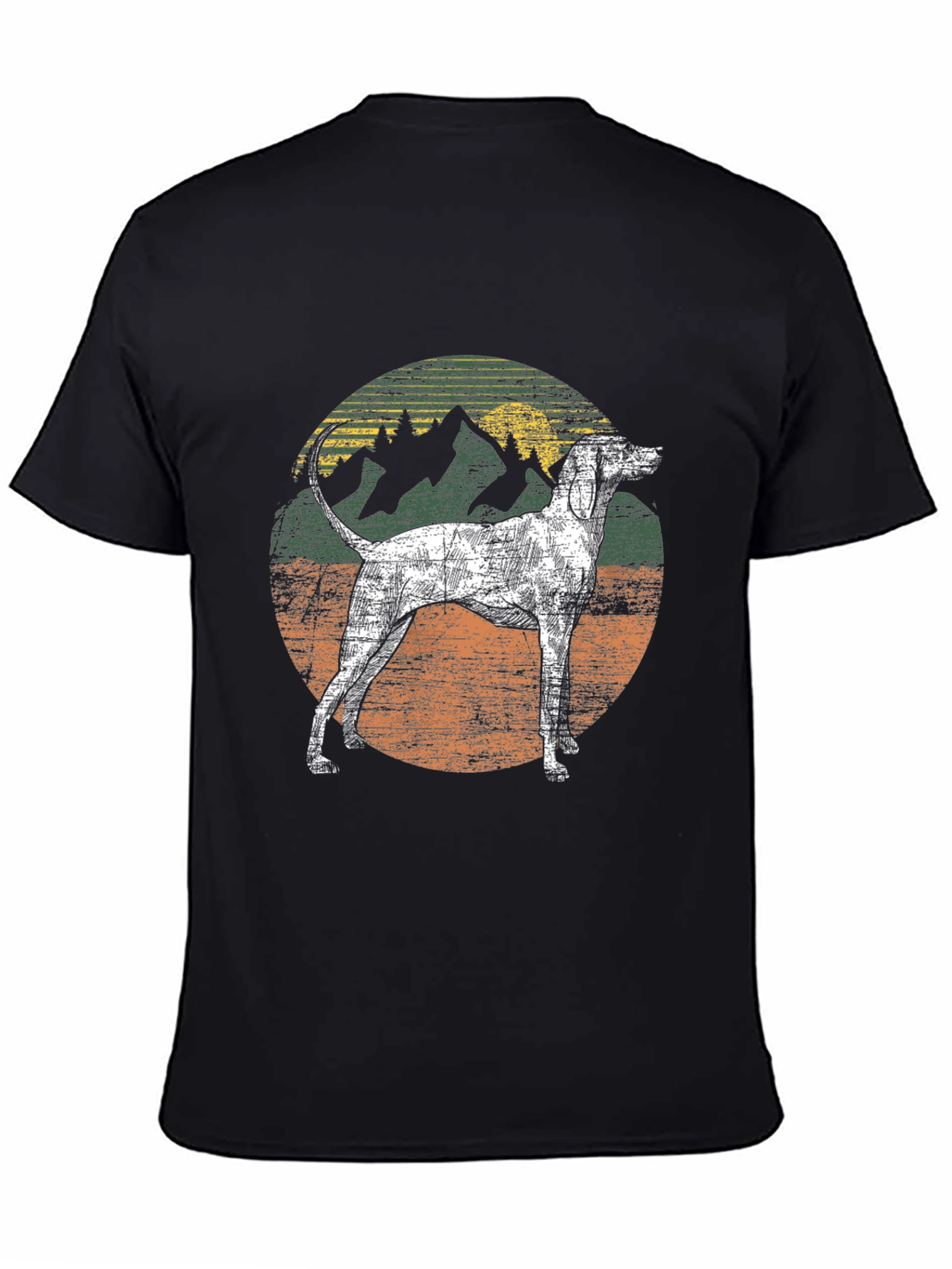 Vintage Dog & Mountain Graphic Tee - Black Cotton Blend