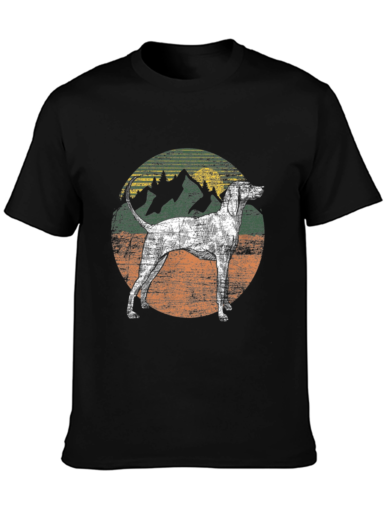 Vintage Dog & Mountain Graphic Tee - Black Cotton Blend