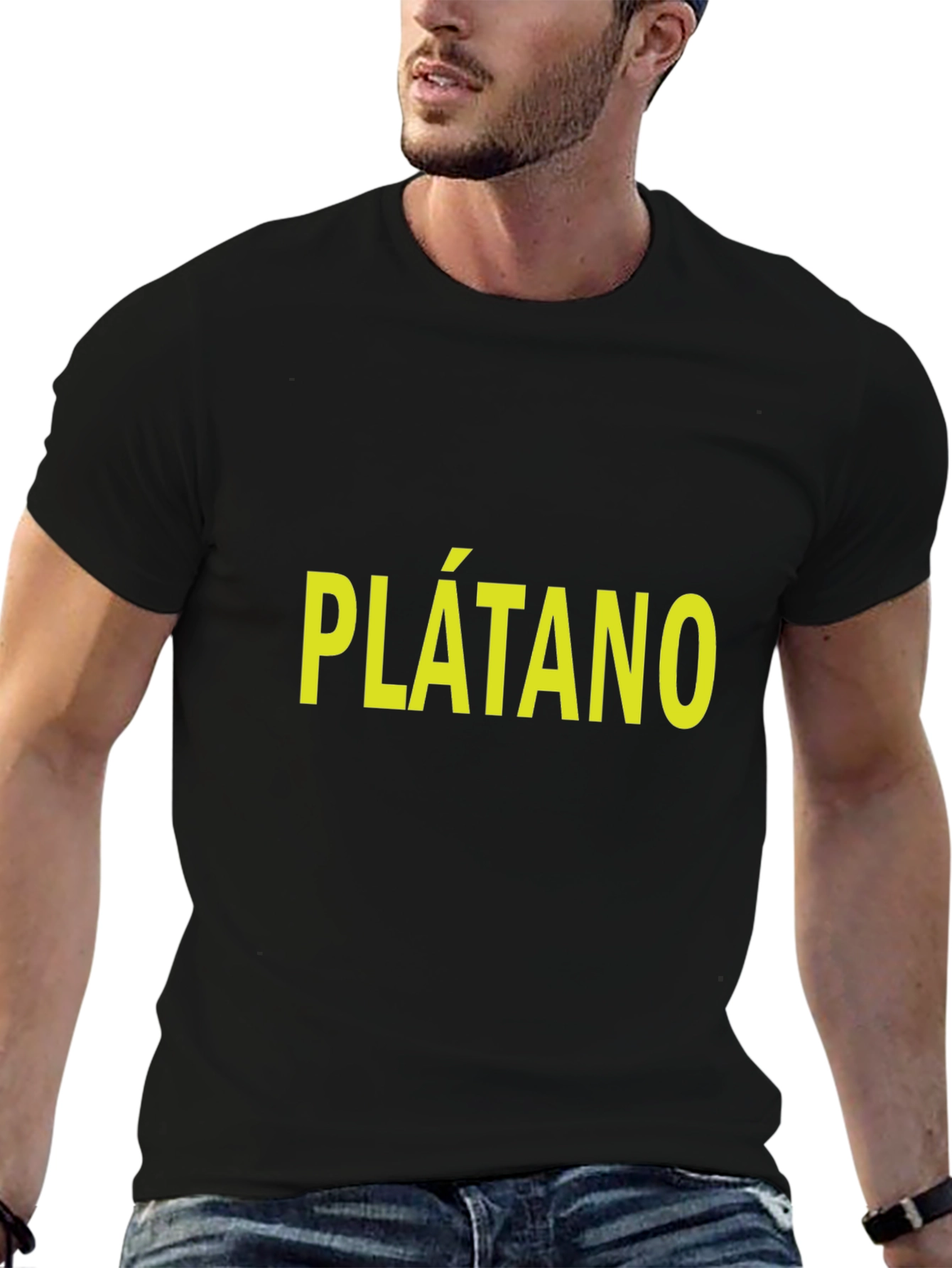Plátano T-Shirt - Bold Yellow Text on Black