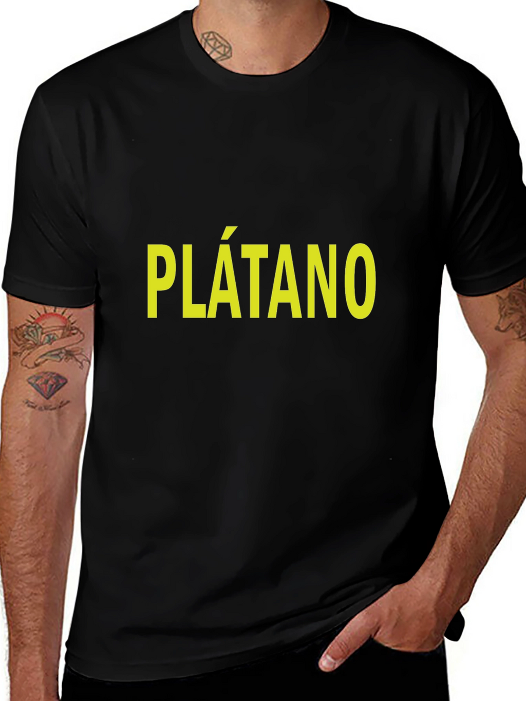 Plátano T-Shirt - Bold Yellow Text on Black