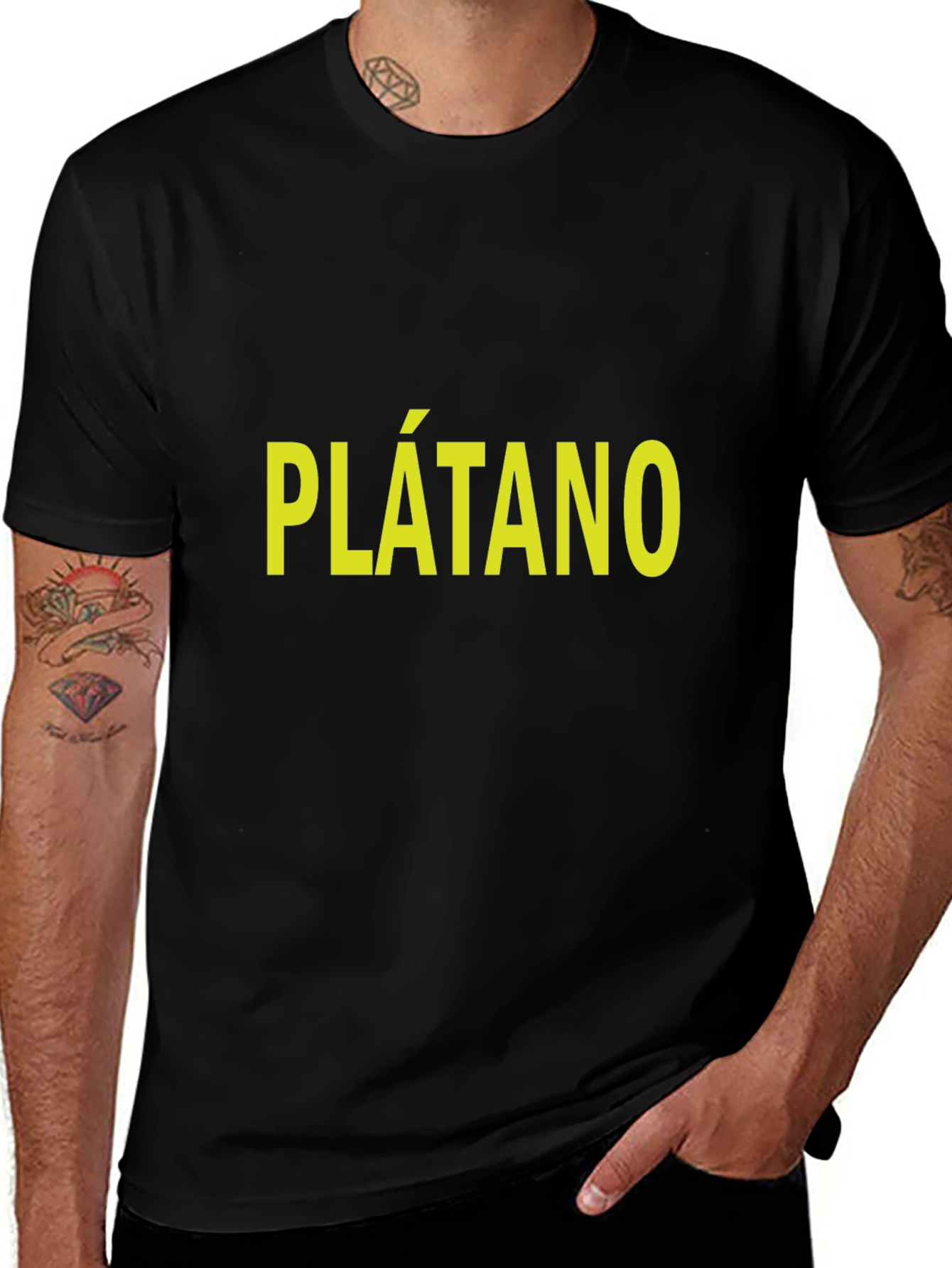 Plátano T-Shirt - Bold Yellow Text on Black