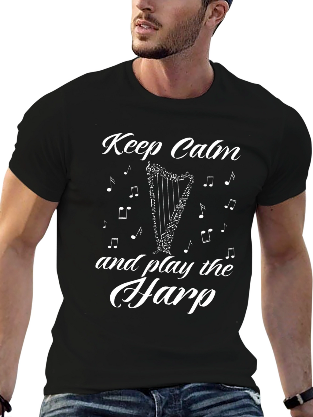 Keep Calm and Play the Harp T-Shirt - Black