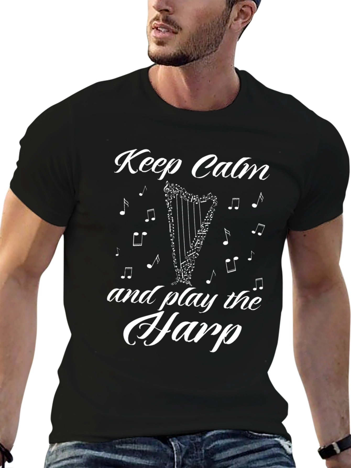 Keep Calm and Play the Harp T-Shirt - Black