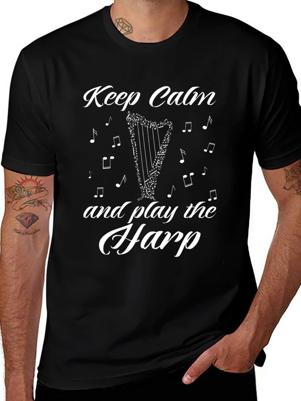 Keep Calm and Play the Harp T-Shirt - Black