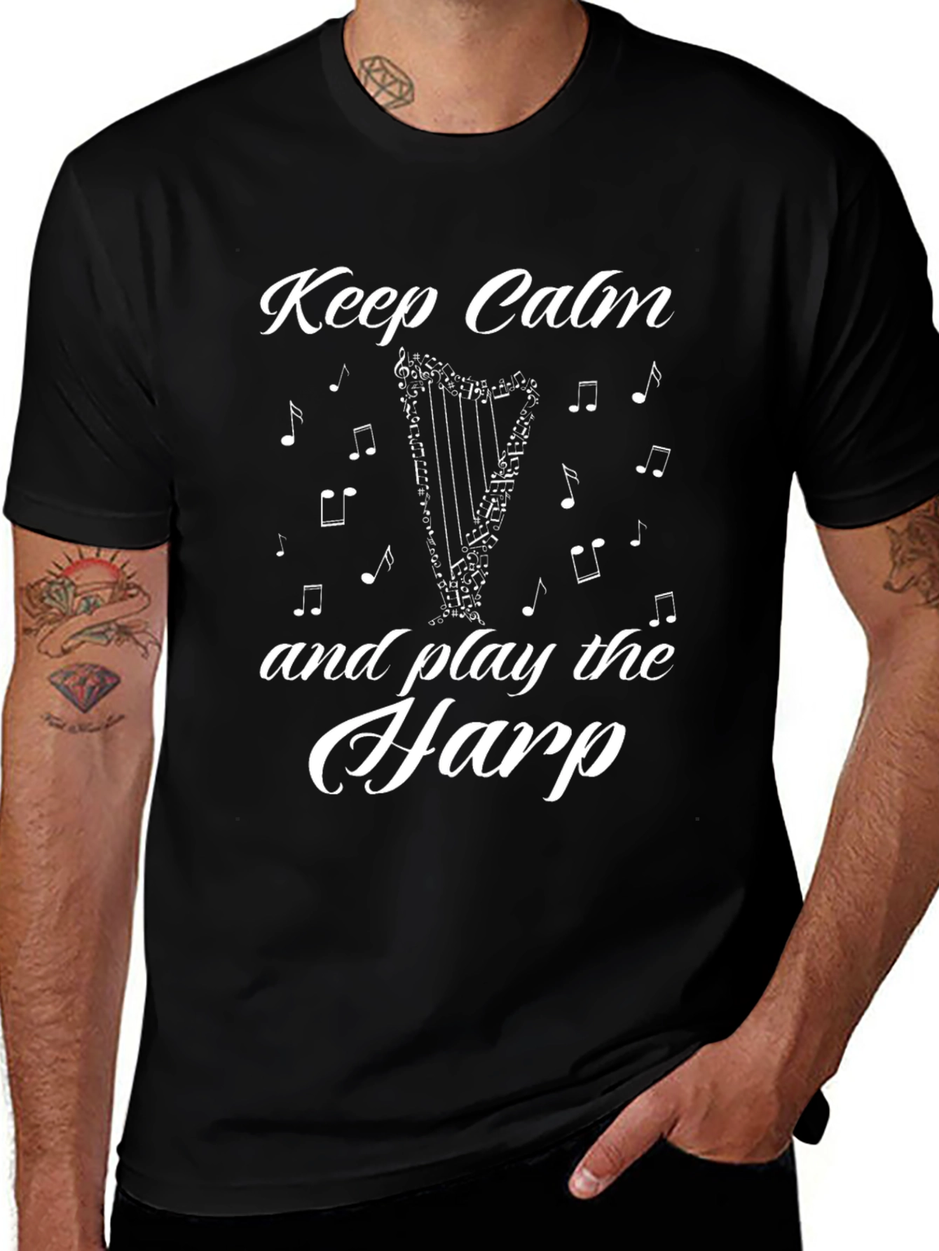 Keep Calm and Play the Harp T-Shirt - Black