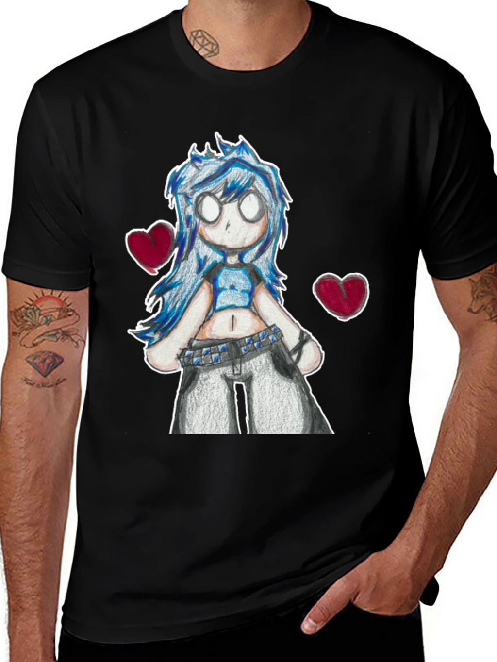 Anime Girl Graphic Tee - Black Cotton Casual T-Shirt