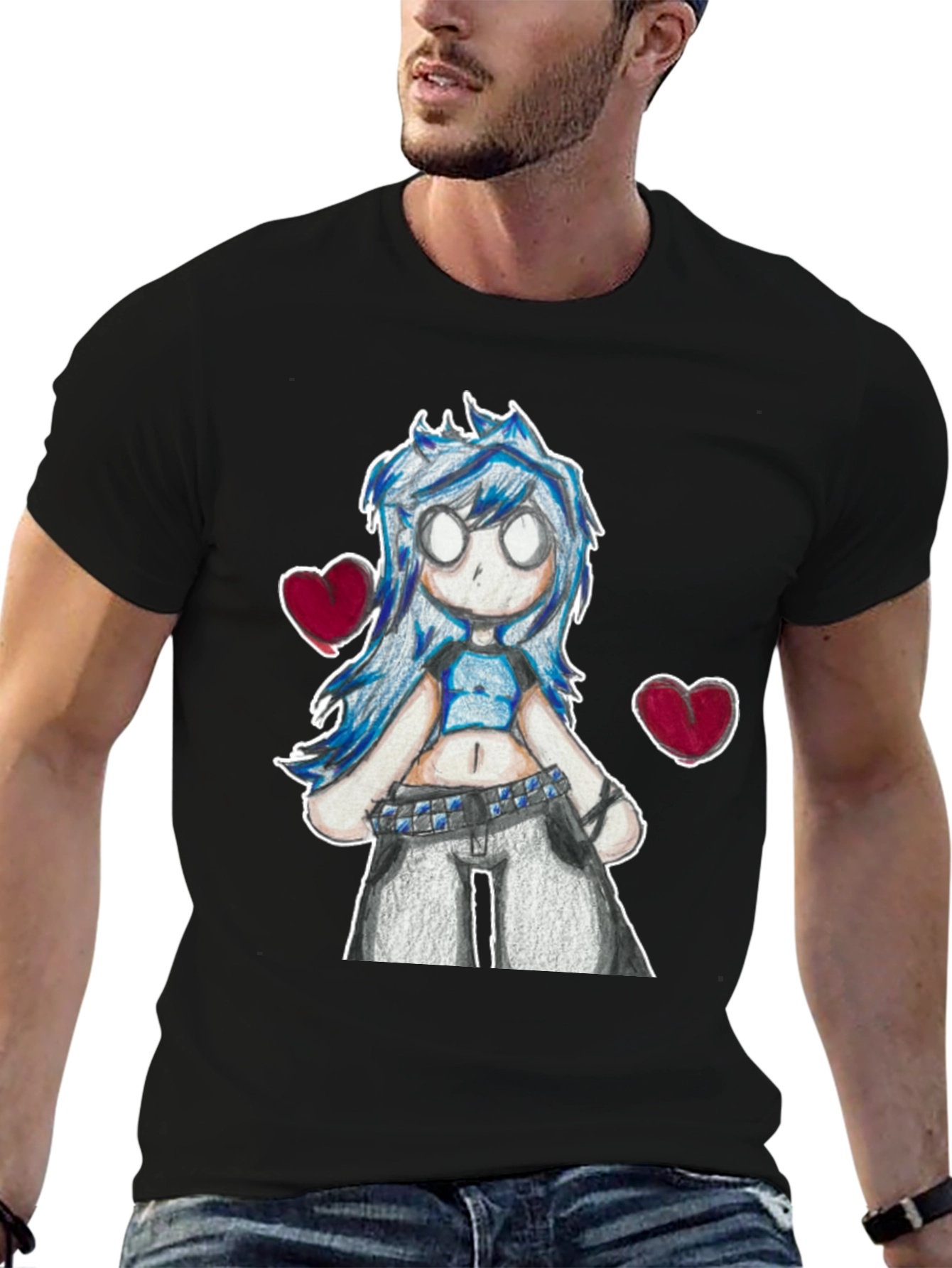 Anime Girl Graphic Tee - Black Cotton Casual T-Shirt