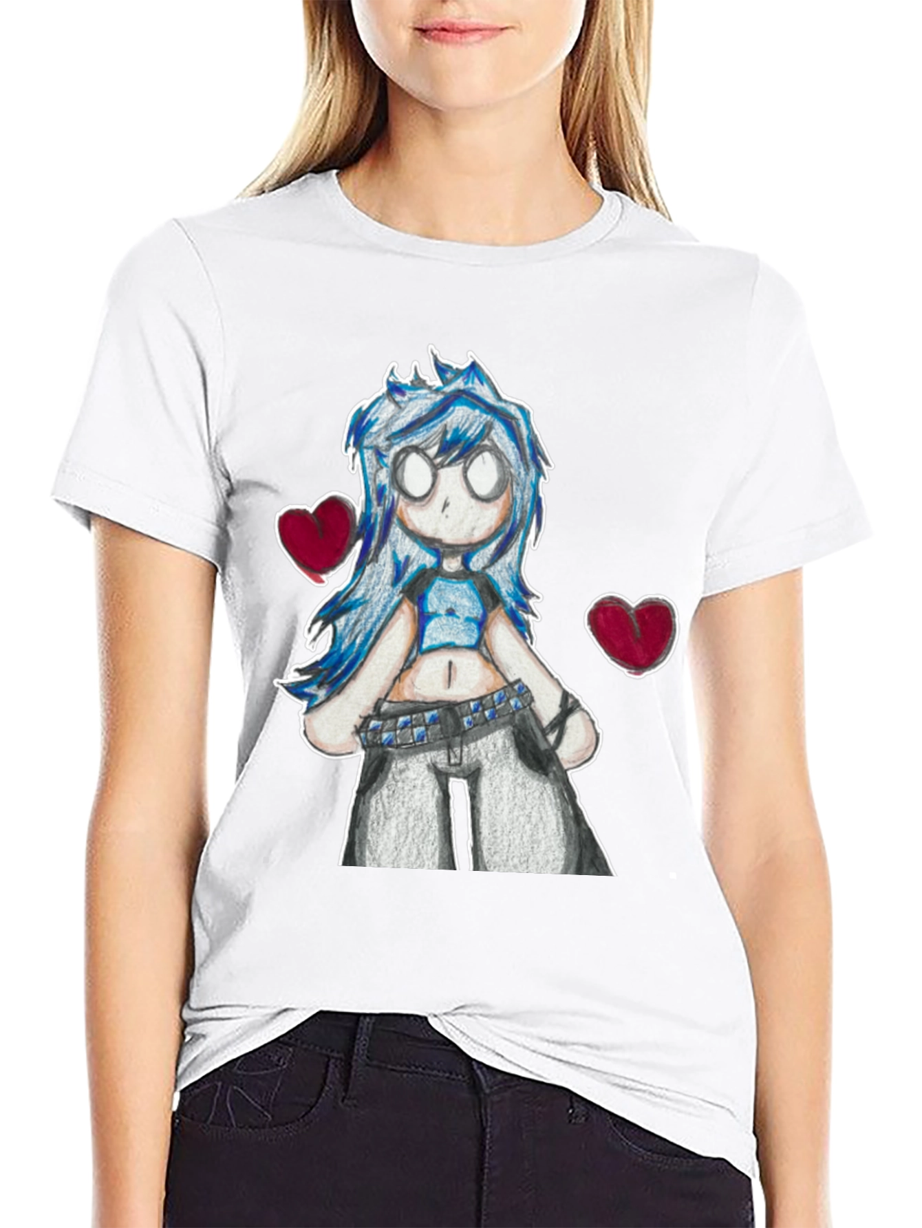 Anime Girl Graphic Tee - Black Cotton Casual T-Shirt