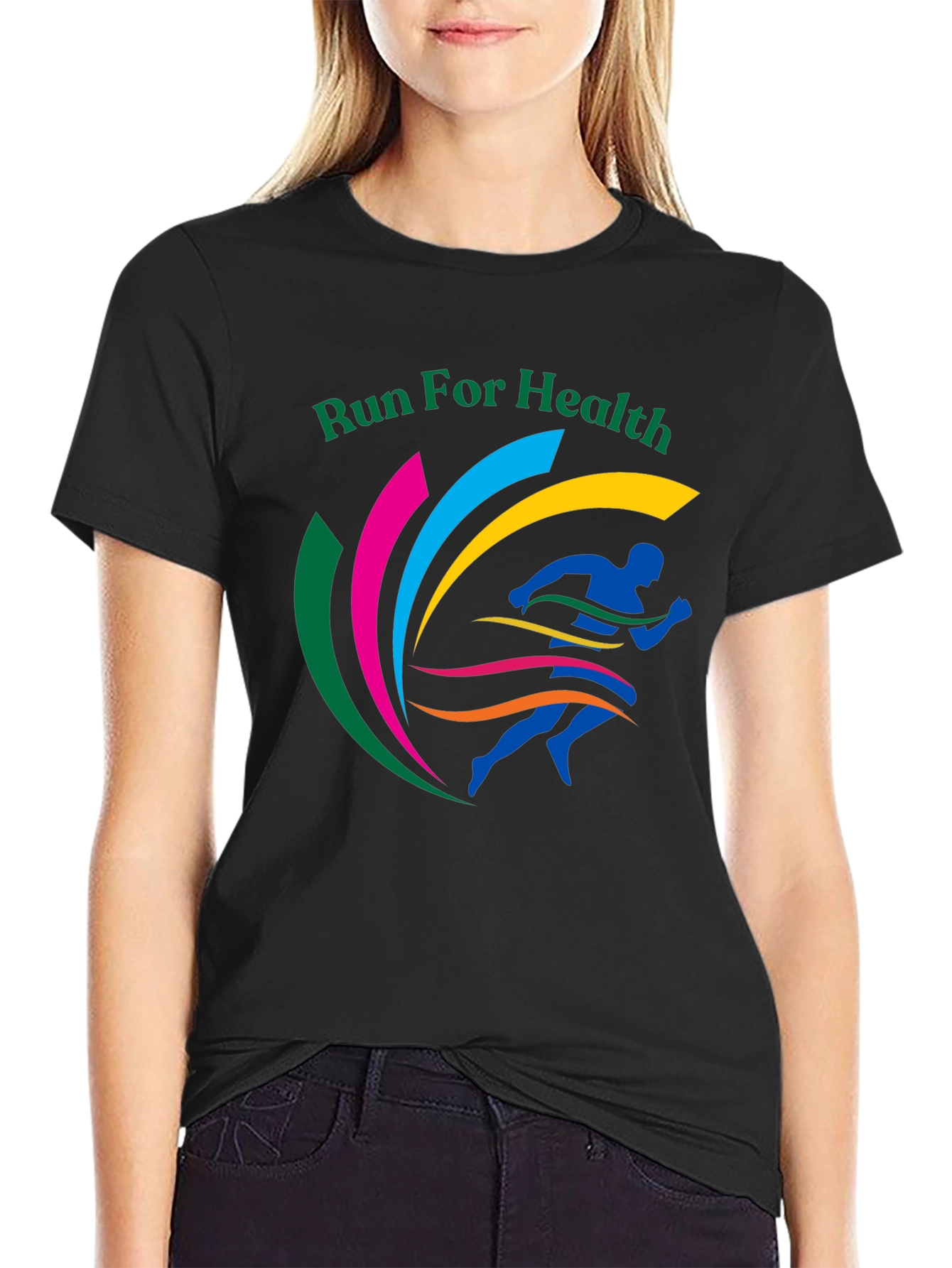 Run For Health Graphic Tee Black Cotton Blend