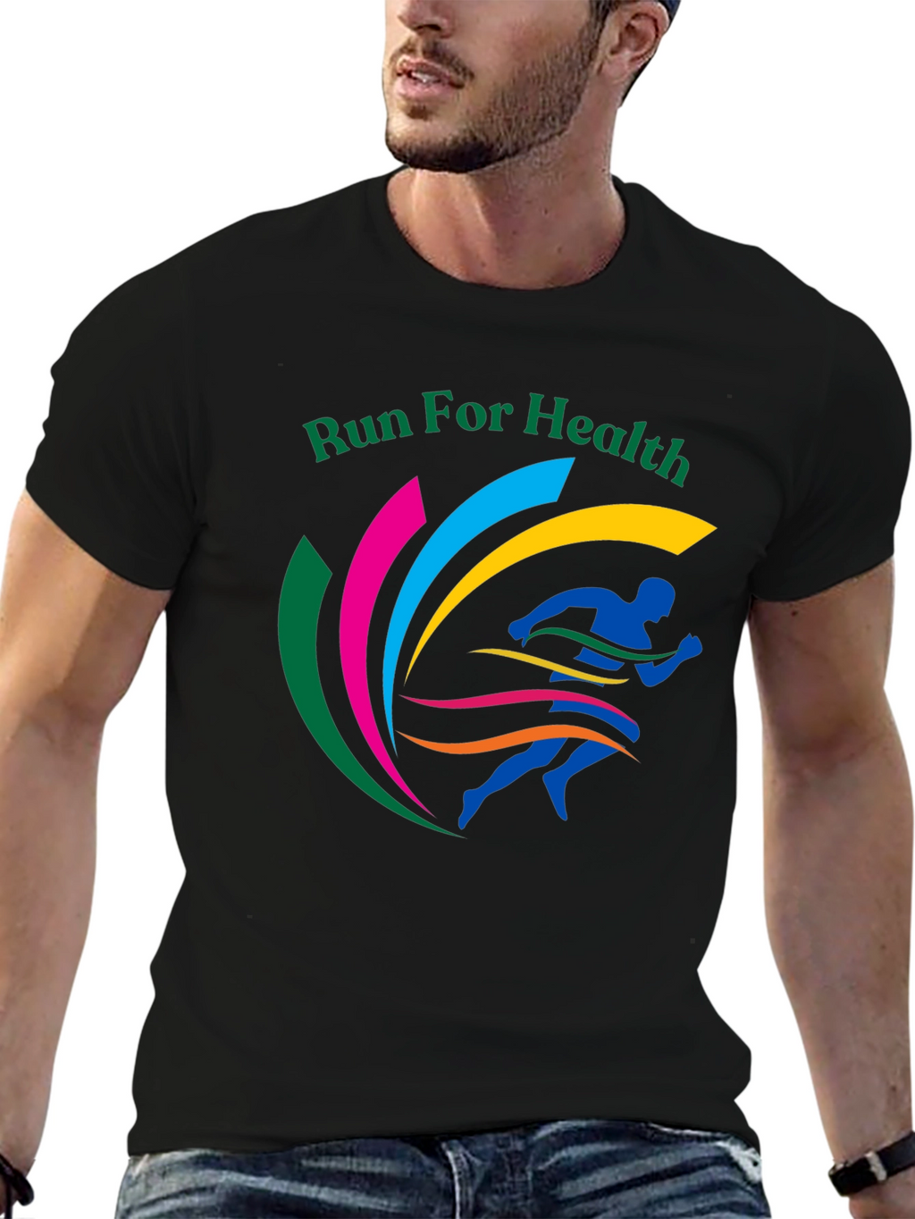 Run For Health Graphic Tee Black Cotton Blend