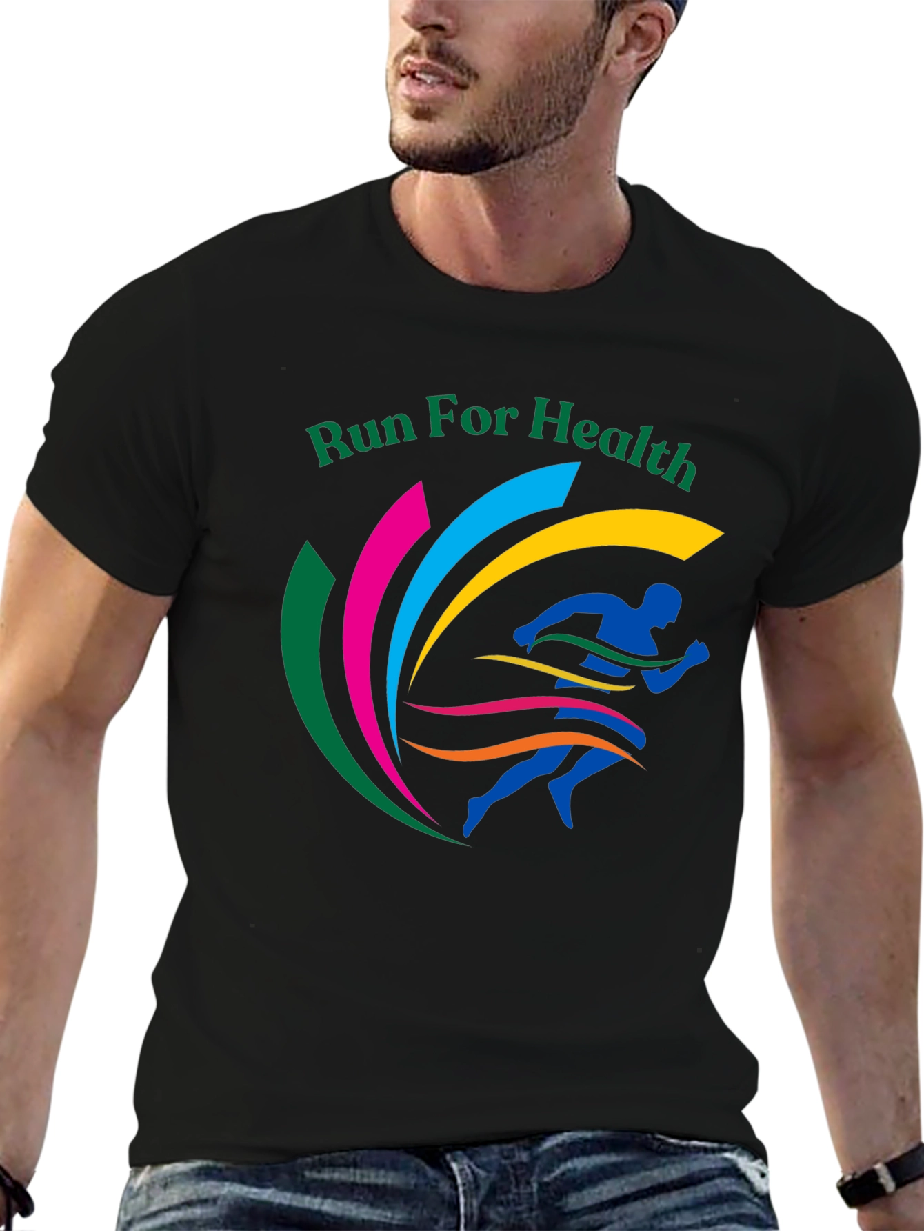 Run For Health Graphic Tee Black Cotton Blend