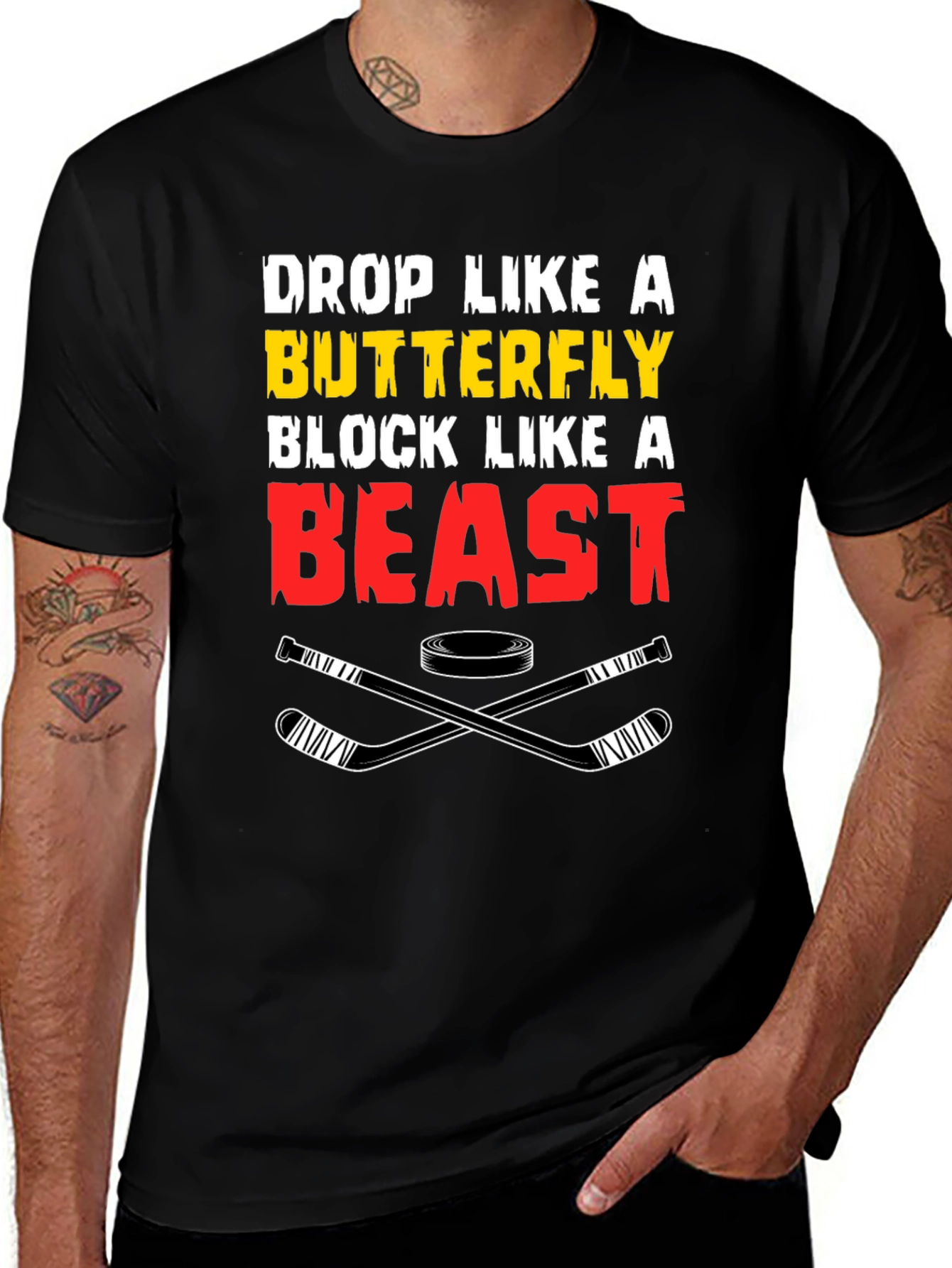 Hockey T-Shirt - Drop Like A Butterfly Block Like a Beast