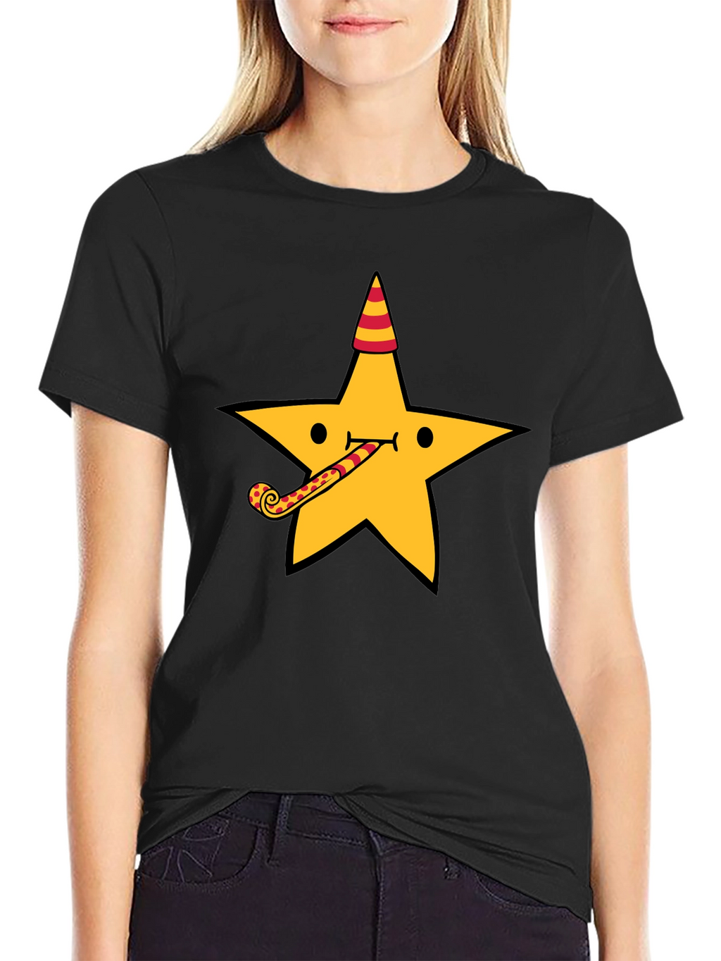 Party Star Graphic Tee - Fun Black T-Shirt