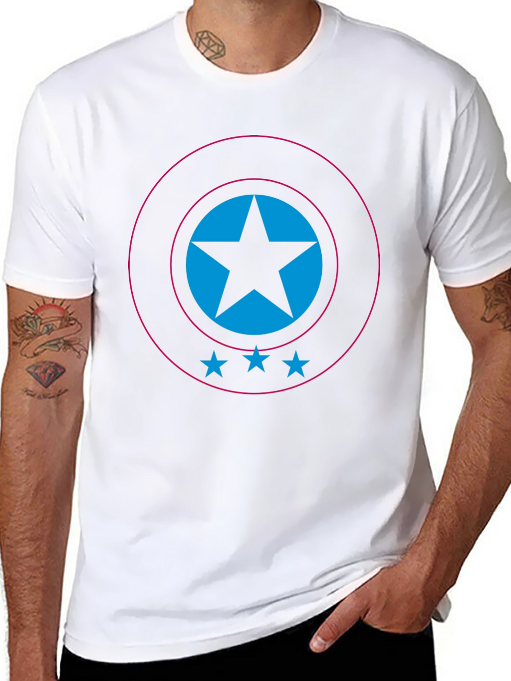 Stylish Black T-Shirt with Star Shield Design