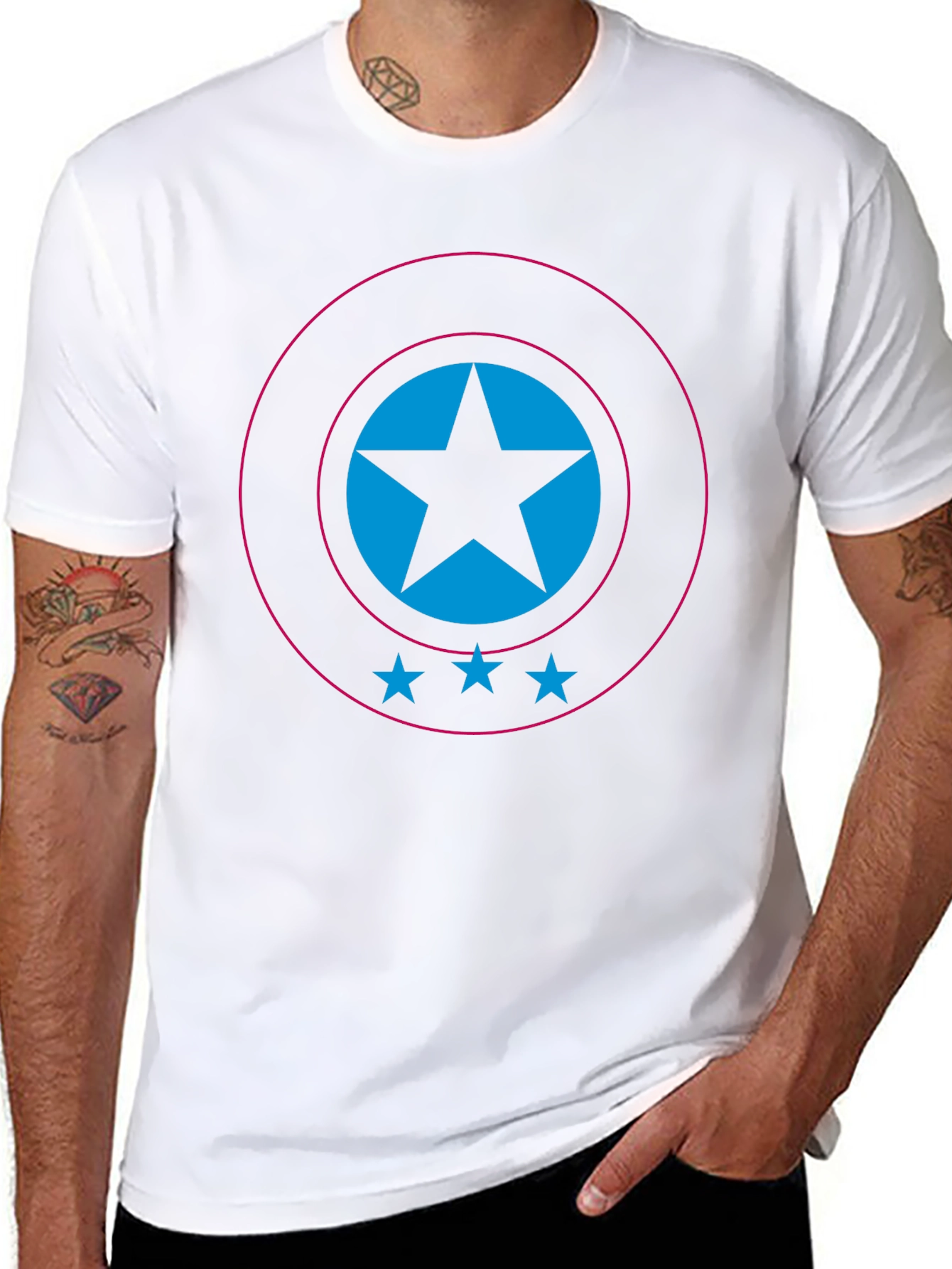 Stylish Black T-Shirt with Star Shield Design