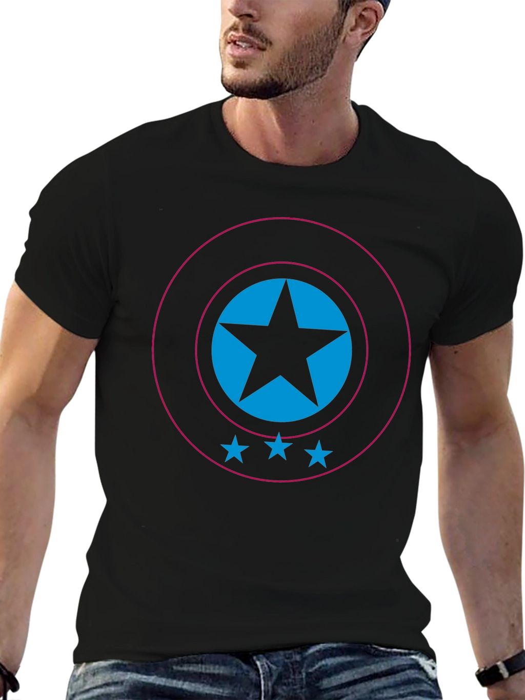 Stylish Black T-Shirt with Star Shield Design