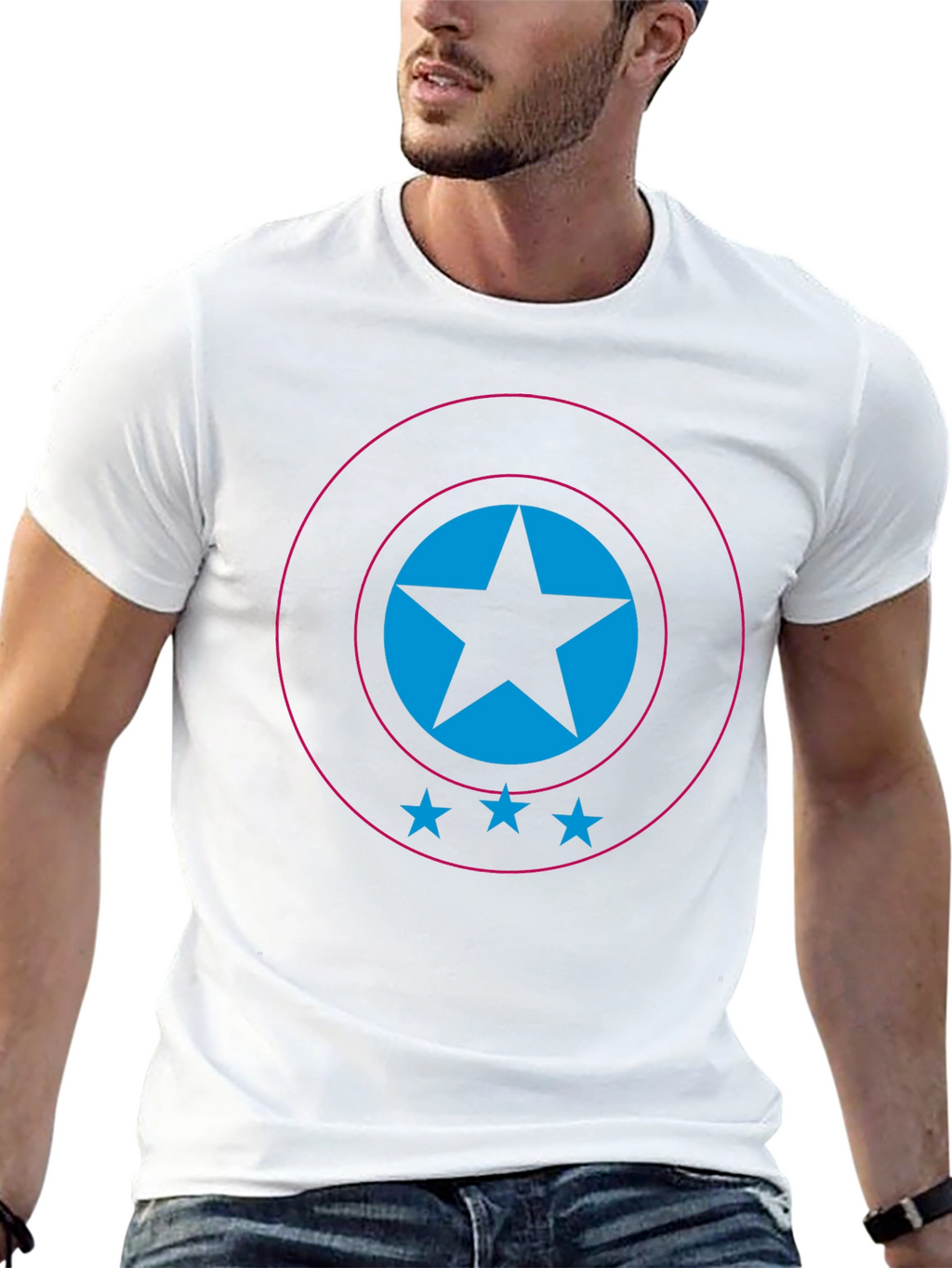 Stylish Black T-Shirt with Star Shield Design