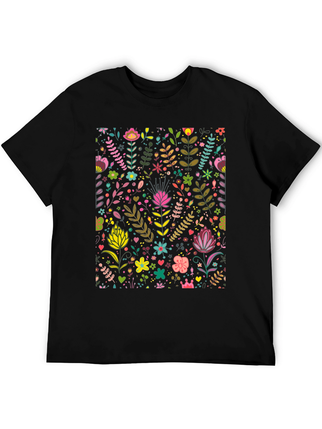 Floral Pattern T-Shirt - Black