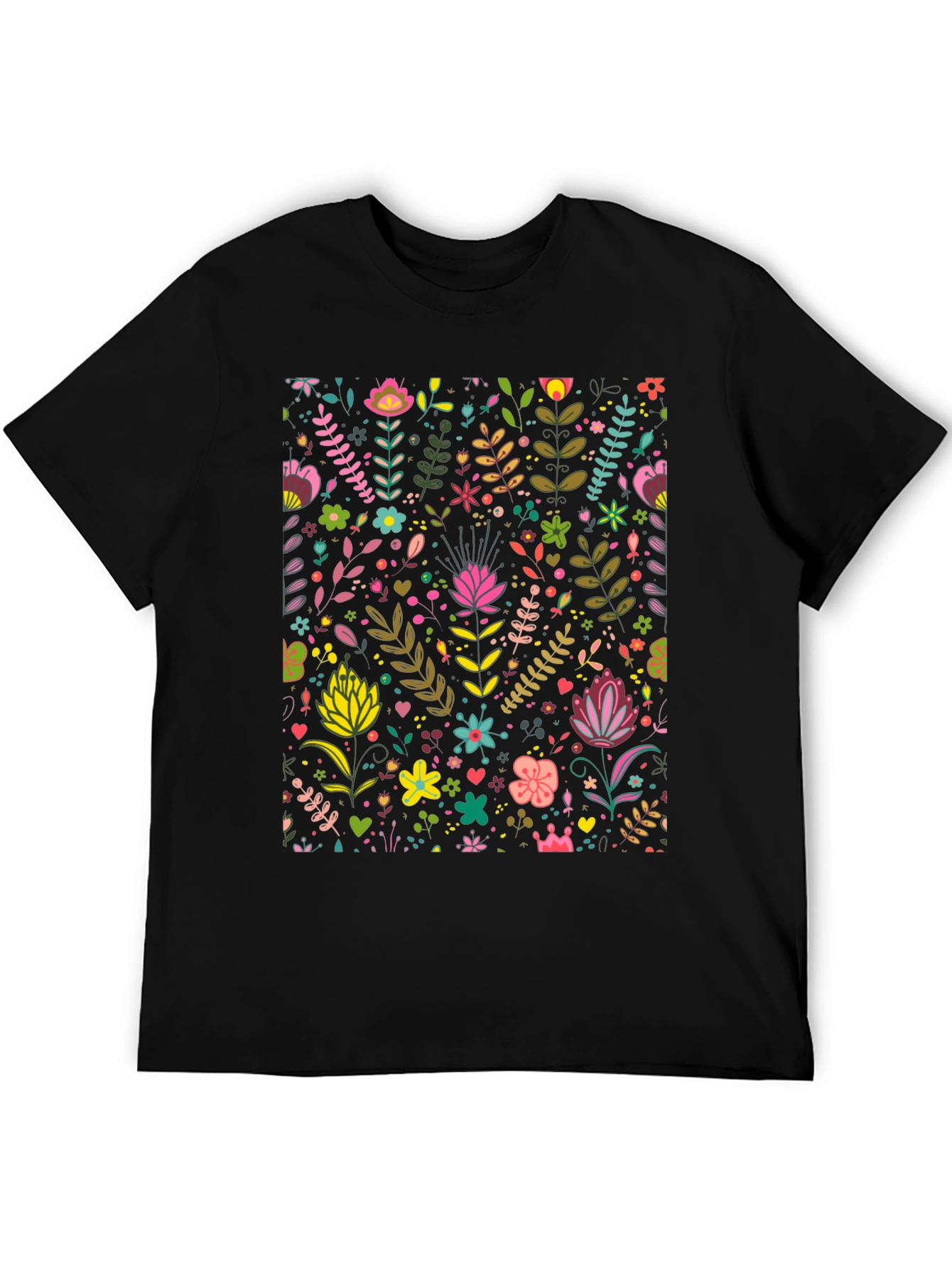 Floral Pattern T-Shirt - Black