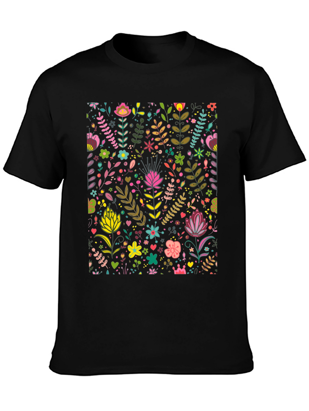 Floral Pattern T-Shirt - Black