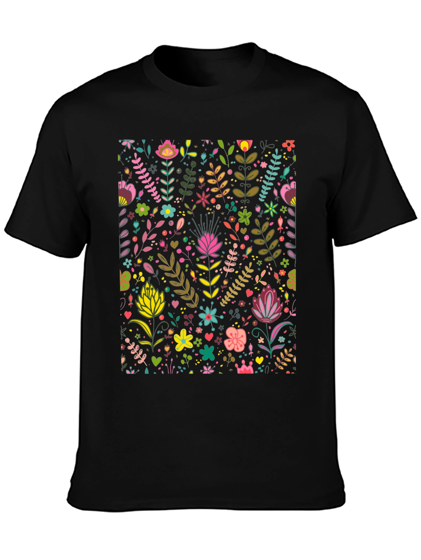 Floral Pattern T-Shirt - Black