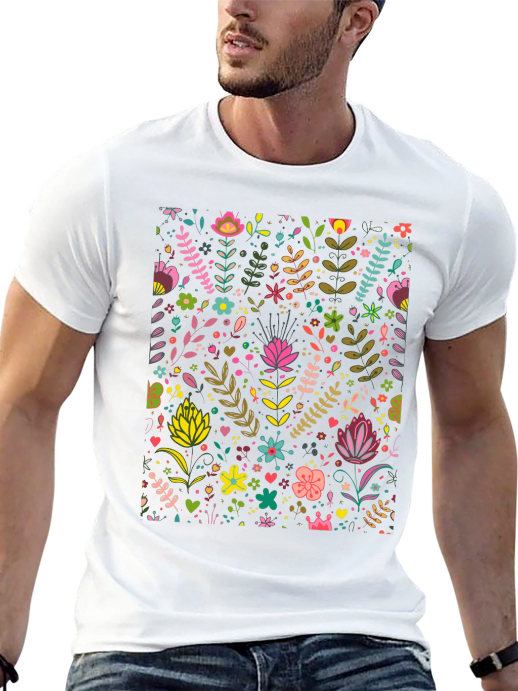 Floral Pattern T-Shirt - Black