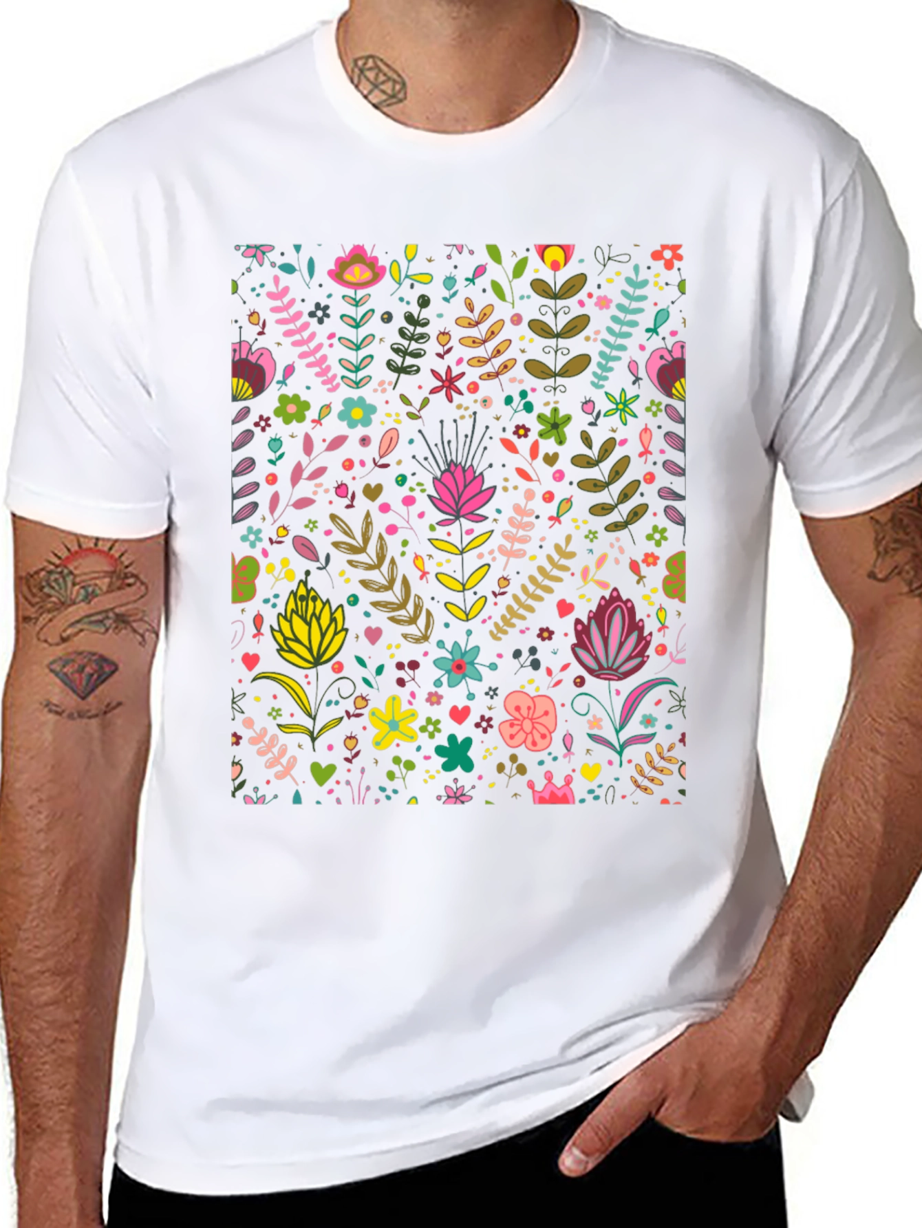 Floral Pattern T-Shirt - Black