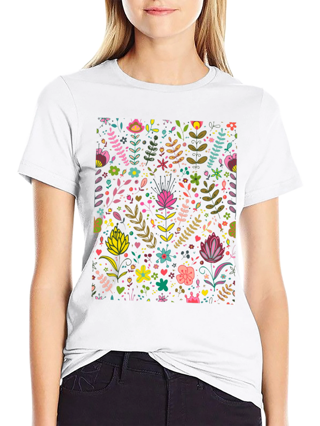 Floral Pattern T-Shirt - Black
