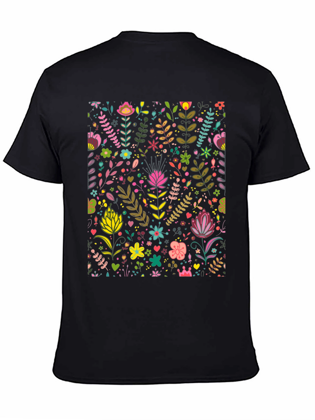 Floral Pattern T-Shirt - Black