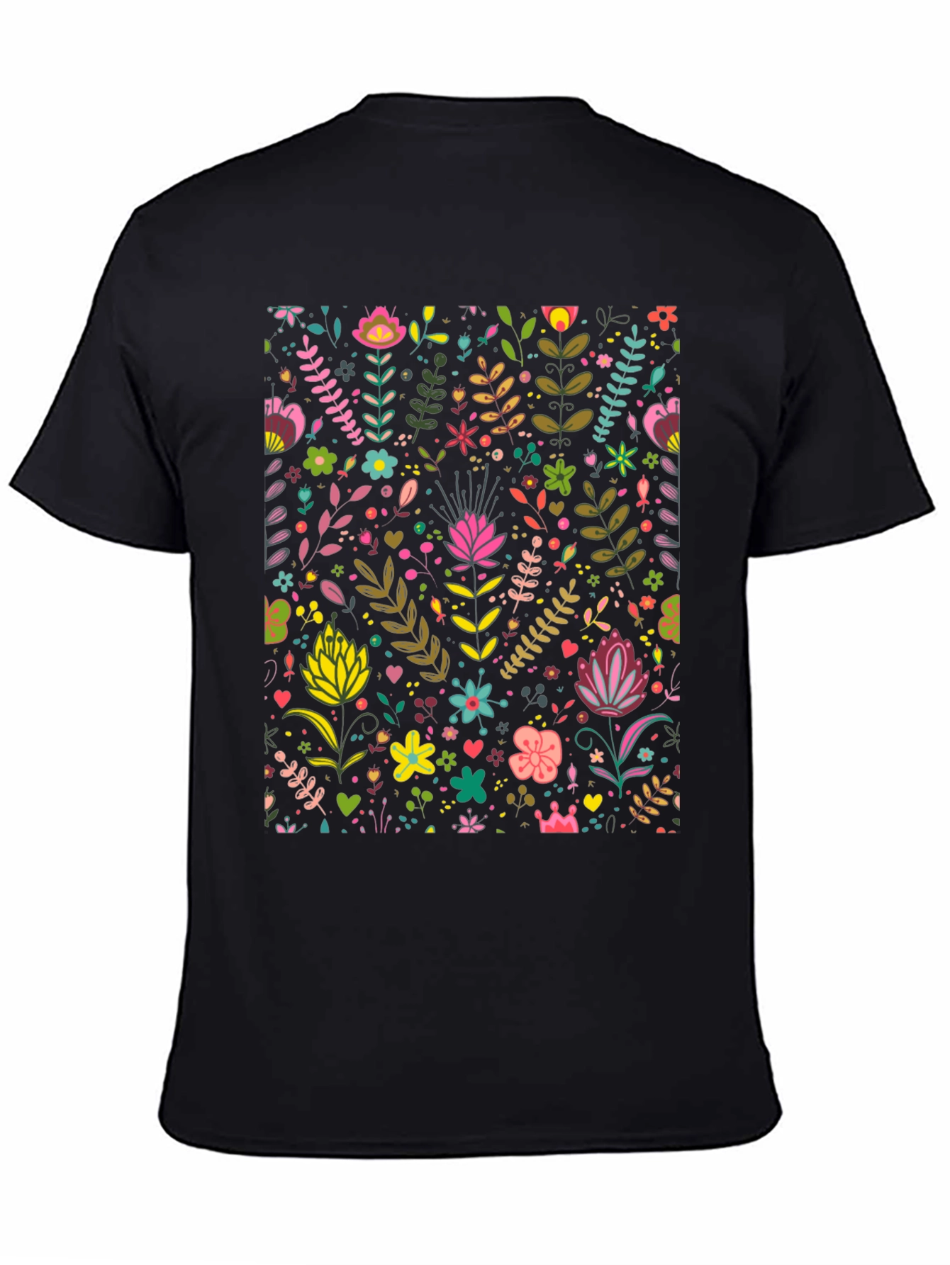Floral Pattern T-Shirt - Black