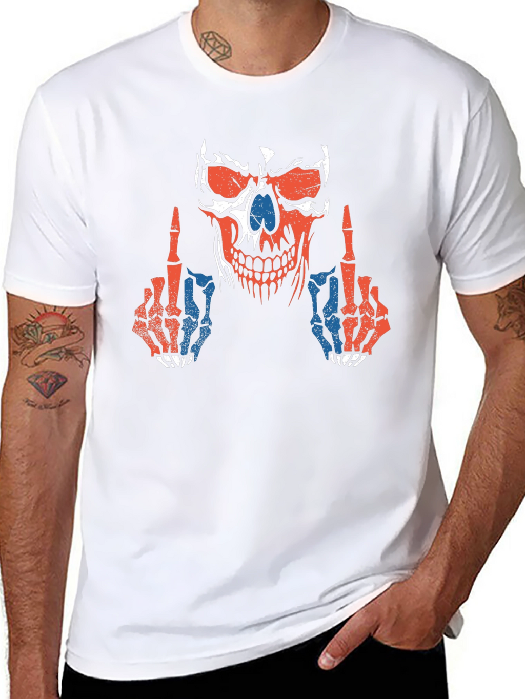 Skull Middle Finger Graphic T-Shirt