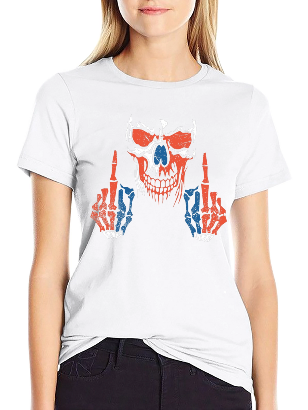 Skull Middle Finger Graphic T-Shirt
