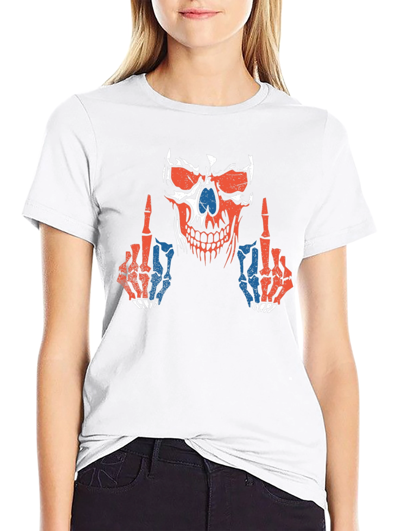 Skull Middle Finger Graphic T-Shirt