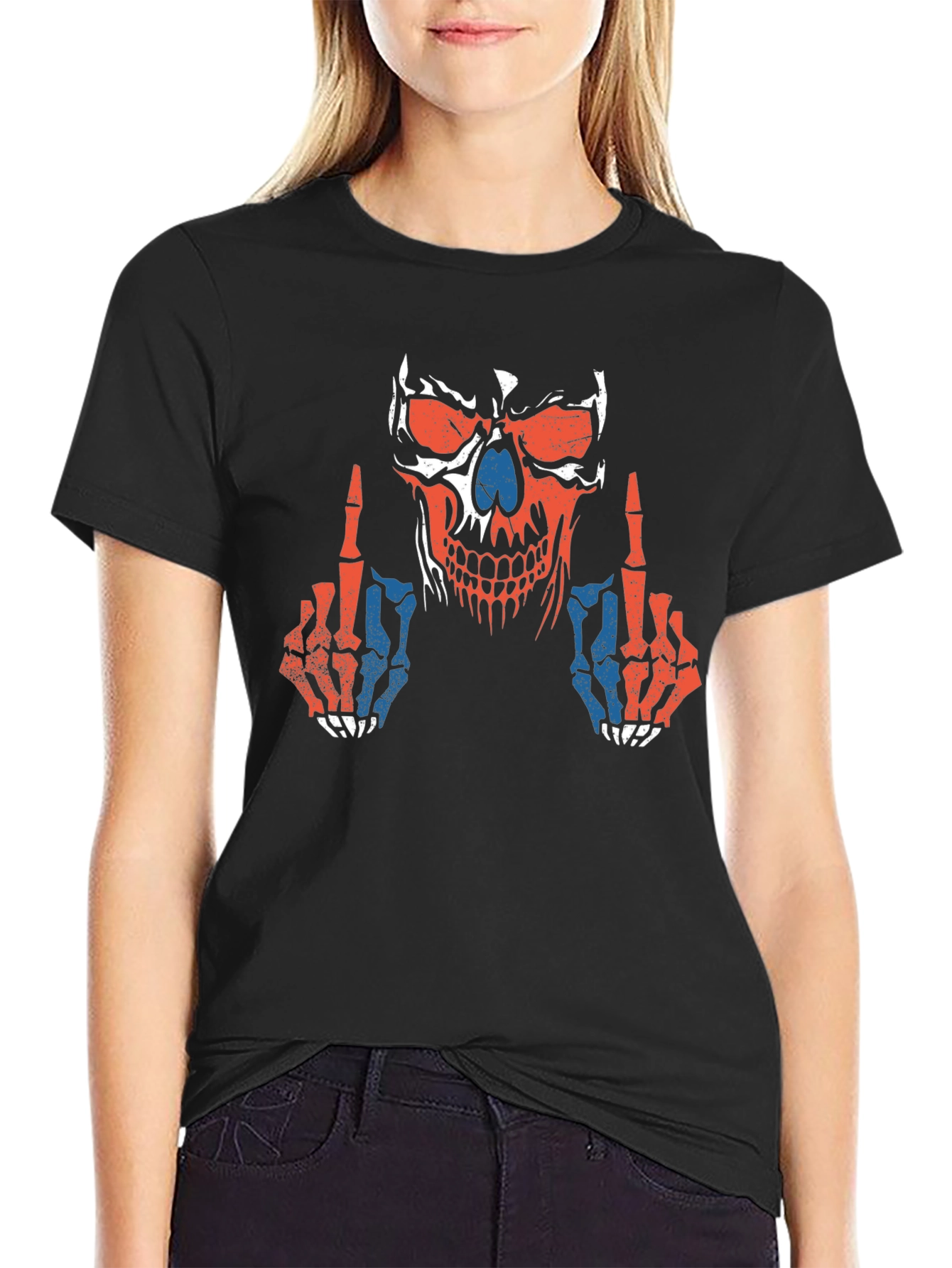 Skull Middle Finger Graphic T-Shirt